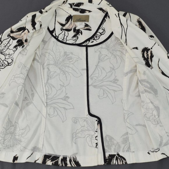 Alanni Lily Floral Stretchy Womens Blaser Jacket Two Button Front Black White 4 - Picture 7 of 15